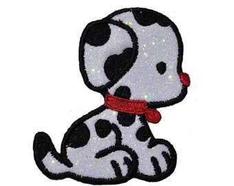 Dalmation puppy Dog Puppy Dalmation 3 inch Sparkle Vinyl Iron On Patch! GL433 (H)