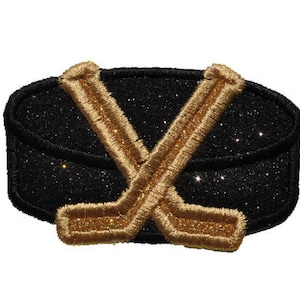 Hockey puck and Sticks 3 inch glitter sparkle iron on Patch! GL242H