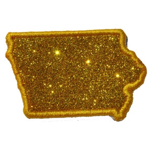 State of Iowa 2.5 or 4 inch Sparkle Glitter Patch -  Iron or Sew on Vinyl - NO GLITTER MESS !