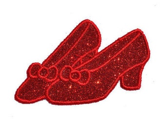 Red Ruby Slippers shoes Sparkle Glitter Patch 7 inch size -  Sew on Glitter - NO GLITTER MESS ! GL121