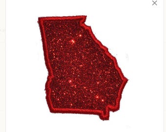 Georgia Glitter Patch Embroidered State of Georgia 2.5 or 4 inch Sparkle Glitter Patch Bulldogs Iron on Sew on Vinyl NO GLITTER MESS!