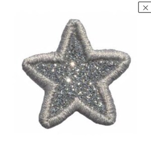 May include: A silver glitter star-shaped patch with a white outline.