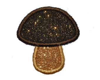 Mushroom 3 inch Sparkle Glitter Patch Iron on Sew on Embroidered Glitter Vinyl Patch NO GLITTER MESS! GL81