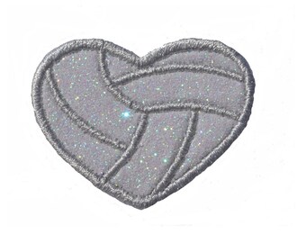 Toppa a forma di cuore da pallavolo: glitter bianco arcobaleno, applicazione termoadesiva (3 pollici) GL300