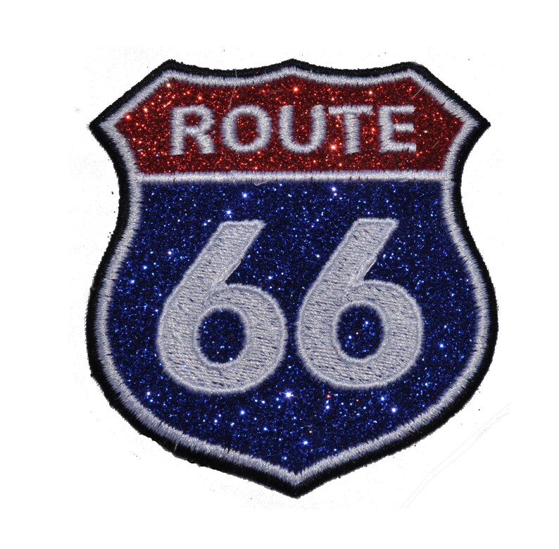 Route 66 Sign Sparkle Glitter Patch Iron or Sew on Vinyl NO GLITTER MESS GL263 image 1