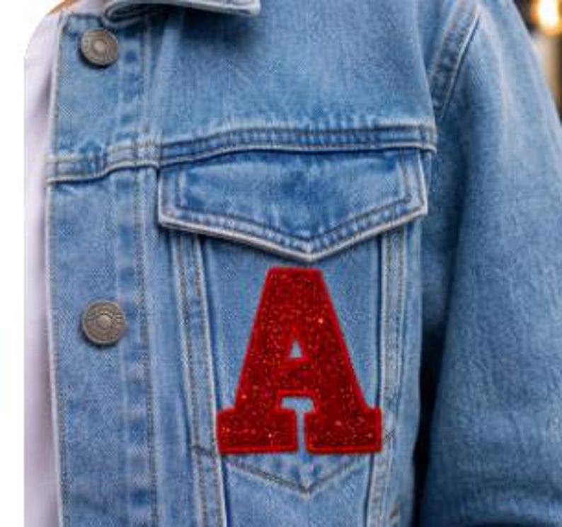 Glitter Varsity Letter Patch, Iron On Sew On Name, Letterman Jacket Apparel GL228 image 6