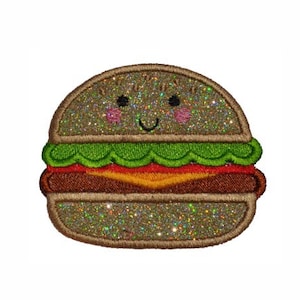 Parche bordado con brillantina y diseño de hamburguesa Kawaii o no Kawaii BBQ Frank - Vinilo para planchar o coser - GL138H