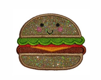 Kawaii Glitter Hamburger Patch – Iron or Sew On GL138