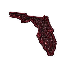 Toppa glitterata da 2,5 o 4 pollici dello Stato della Florida Toppa glitterata della Florida Toppa per cappello da camionista da stirare e cucire Toppa dello Stato Sunshine NESSUNA SPORCIZIA DI GLITTER