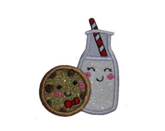 Milk and Cookies Glitter Patch - Iron or Sew On -GL163