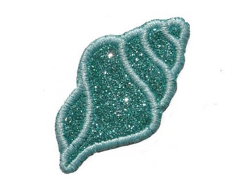 Snäckskal, snäckskal, 7,5 cm, glitter, tygmärke - Stryk eller sy på, vinyl - INGEN GLITTERKLARA! GL372