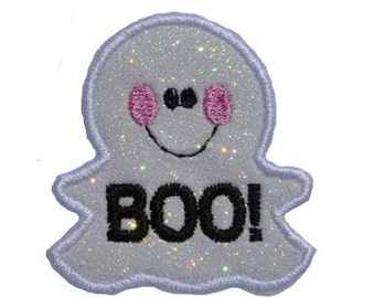 Ghost Boo Tiny Cute 2 inch Halloween Sparkle Vinyl Iron On Patch! GL47