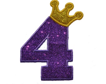 Number with Crown Sparkle Glitter Patch -  Iron or Sew on Vinyl - NO GLITTER MESS ! GL245