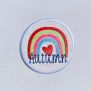 Personalized Rainbow heart glitter patch Custom name patch backpack patch iron on patch sew on Embroidered Patch no mess glitter iron on HC7