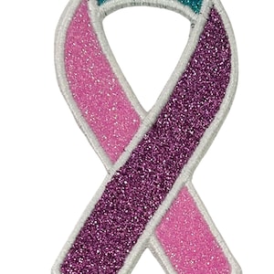 Thyroid Cancer Awareness Ribbon Glitter Patch Embroidered Patch Iron on sew on patch Support Ribbon Iron on Patch DIY Embroidery GLHC 15