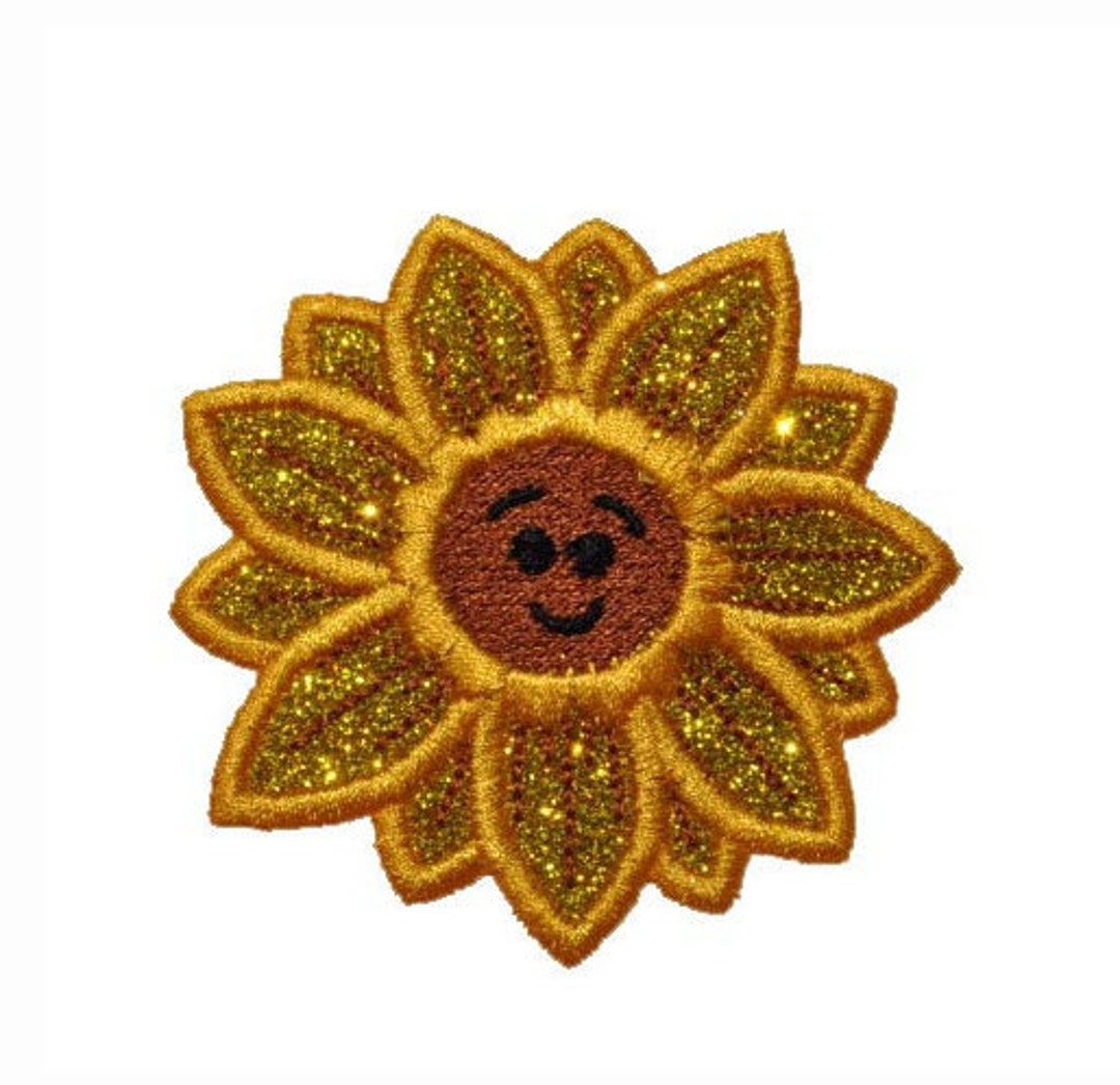 Sunflower With or Without Eyes Flower Power Sparkle Vinyl Iron on