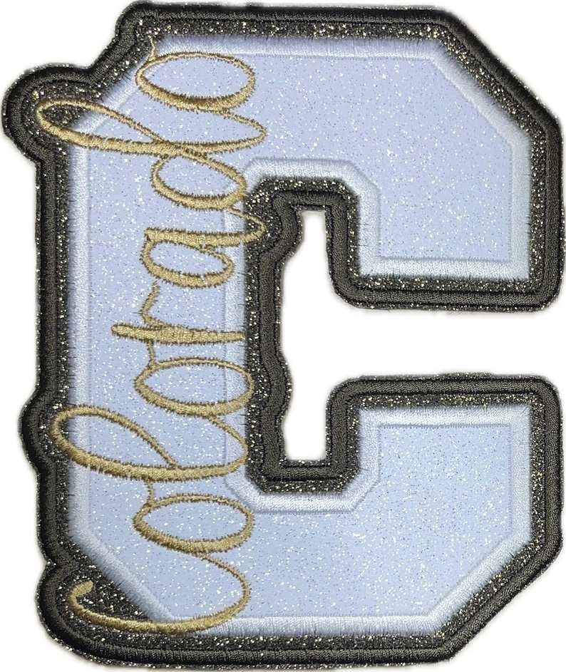 Custom Glitter Letterman Jacket Varsity Letter Patch: Iron-On Embroidered Initial HC14