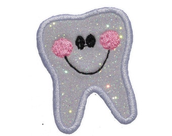 Tooth Happy, 4 inch Tooth Fairy Pillow Patch, Vinyl Sparkle Glitter Patch -  Iron or Sew on Vinyl - NO GLITTER MESS ! GL291 H = 4"