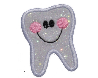 Tooth Happy, 4-Zoll-Tooth Fairy Kissen Patch, Vinyl Sparkle Glitter Patch - Aufbügeln oder Aufnähen - KEIN GLITTER MESS! GL291 H = 4"
