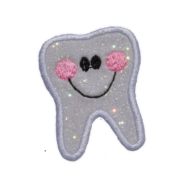 Tooth Happy, 4 inch Tooth Fairy Pillow Patch, Vinyl Sparkle Glitter Patch -  Iron or Sew on Vinyl - NO GLITTER MESS ! GL291 H = 4"