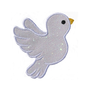 Dove Taube 4&quot; Sparkle Glitter Patch -  Iron or Sew on Vinyl Fabric - NO GLITTER MESS ! GL346
