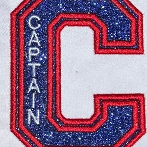 Captain Greek Varsity Glitter Iron On or Sew On Patch Letterman Captain Patch Captain Patch Cheer Team Captain Vinyl NO Glitter MESS GL26