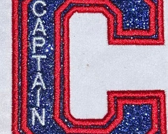 Personalized Glitter Varsity Letter Patch, Team Captain, School Colors