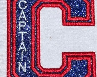 Captain Greek Varsity Glitter Iron On or Sew On Patch Letterman Captain Patch Captain Patch Cheer Team Captain Vinyl NO Glitter MESS GL26