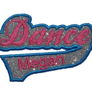 Custom Dance Gym Bag Patch Personalized name Glitter Patch Dance Team Patch Backpack patch Iron on Sew on Vinyl NO GLITTER MESS GL288 image 1