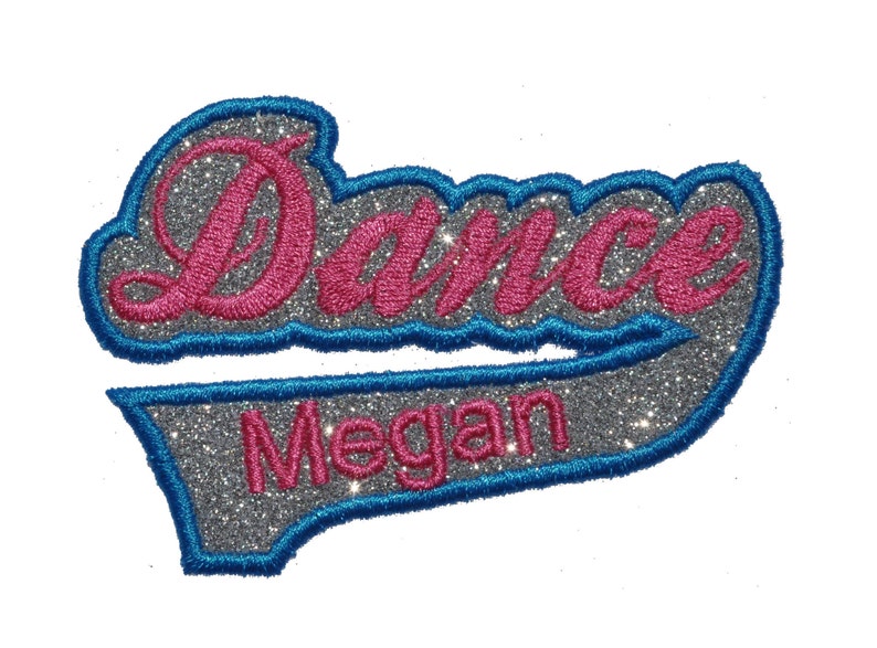 Custom Dance Gym Bag Patch Personalized name Glitter Patch Dance Team Patch Backpack patch Iron on Sew on Vinyl NO GLITTER MESS GL288 image 1