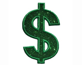 Dollar Sign 4 inch Sparkle Glitter Patch -  Iron or Sew on Vinyl - NO GLITTER MESS ! GL308