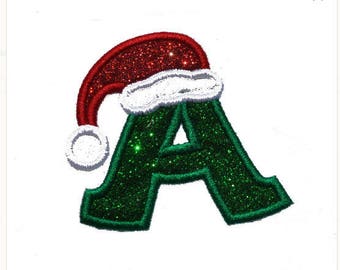 Christmas Hat Personalized Vinyl Glitter Sparkle Iron or Sew on Patch NO GLITTER MESS GL125