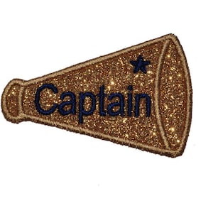 Cheerleader Captain Glitter Patch Megaphone Glitter Patch Cheerleader Glitter Embroidered Patch Iron on Sew on Vinyl NO GLITTER MESS GL143