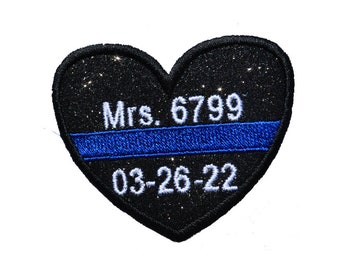 Personalized Thin Blue Line patch Police Officer wife Heart glitter iron on  sew on Embroidered Patch Officer wife back the blue GL149