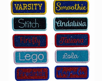Custom Glitter Name Patch Iron On Sew Personalized School Backpack Tag Embroidered Rectangle Hat Applique GL436