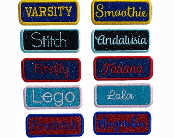 Benutzerdefinierte Glitter Namensschild Patch Schule Name Patch Personalisierte Benutzerdefinierte Glitter Patch Rucksack Aufnäher Eisen auf Nähen auf Vinyl KEIN GLITTER MESS GL436