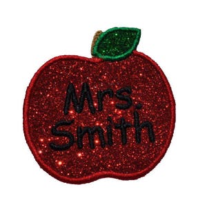Teacher Patch Teacher Appreciation Gift Teacher Christmas Gift Personalized Apple Patch Sparkle Glitter Patch Iron on Sew NO MESS! GL145