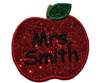 Teacher Patch Teacher Appreciation Gift Teacher Christmas Gift Personalized Apple Patch Sparkle Glitter Patch Iron on Sew NO MESS! GL145