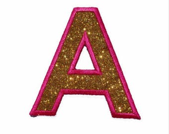 Arial Letter Glitter Patch Glitter Sparkle Letter Embroidery Embroidered Glitter Patch -  Iron or Sew on Vinyl NO GLITTER MESS ! GL58