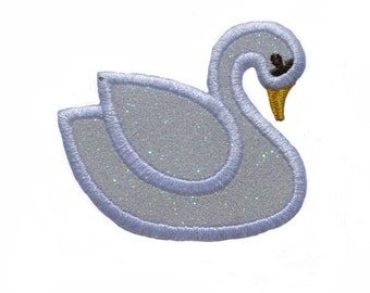 Swan Goose Duck Taube Trumpeter Sparkle Glitter Patch -  Iron or Sew on Vinyl Fabric - NO GLITTER MESS ! GL420
