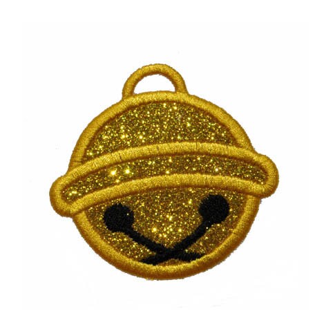 Jingle Sleigh Bell Christmas 3" Sparkle Glitter Patch -  Iron or Sew on Vinyl - NO GLITTER MESS ! GL24