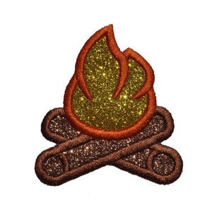 Campfire  Camp Fire Sparkle Glitter Patch -  Iron or Sew on Vinyl - NO GLITTER MESS ! GL270
