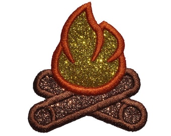 Campfire  Camp Fire Sparkle Glitter Patch -  Iron or Sew on Vinyl - NO GLITTER MESS ! GL270