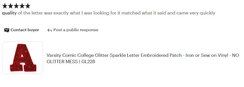 May include: A red glitter letter "A" patch. The patch is embroidered and designed for iron-on or sew-on application. The product is described as a Varsity Comic College Glitter Sparkle Letter Embroidered Patch.