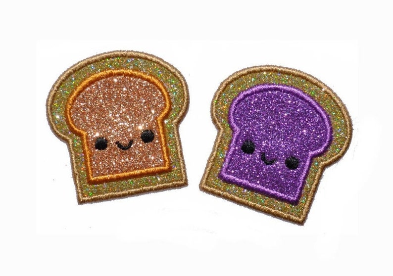 pb&j Peanut Butter and Jelly Sparkle Glitter Patch Iron or Sew on Vinyl NO GLITTER MESS GL385 H Straw image 1