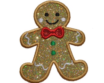 Christmas Gingerbread Man 5 or 6 inch Cookie Sparkle Glitter Patch -  Iron or Sew on Vinyl - NO GLITTER MESS ! GL79