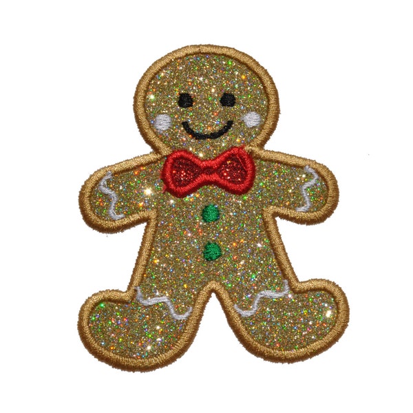 Christmas Gingerbread Man 5 or 6 inch Cookie Sparkle Glitter Patch -  Iron or Sew on Vinyl - NO GLITTER MESS ! GL79