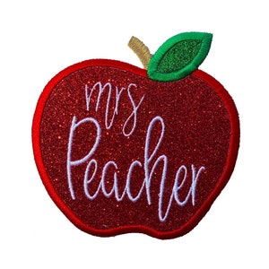 Teacher Patch Large Personalized Apple Embroidered Glitter Patch Sparkle Glitter Patch Iron or Sew on Vinyl NO GLITTER MESS! HC12