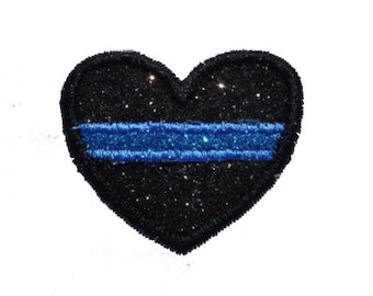 Back the Blue Police Thin Blue/Firefighter Red Line Glitter patch Police Officer Heart glitter sparkle iron Embroidery Patch!  GL149