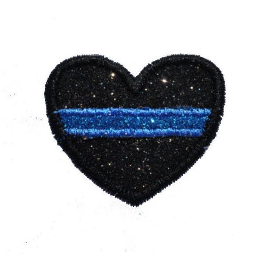 Back the Blue Police Thin Blue/Firefighter Red Line Glitter patch Police Officer Heart glitter sparkle iron Embroidery Patch!  GL149